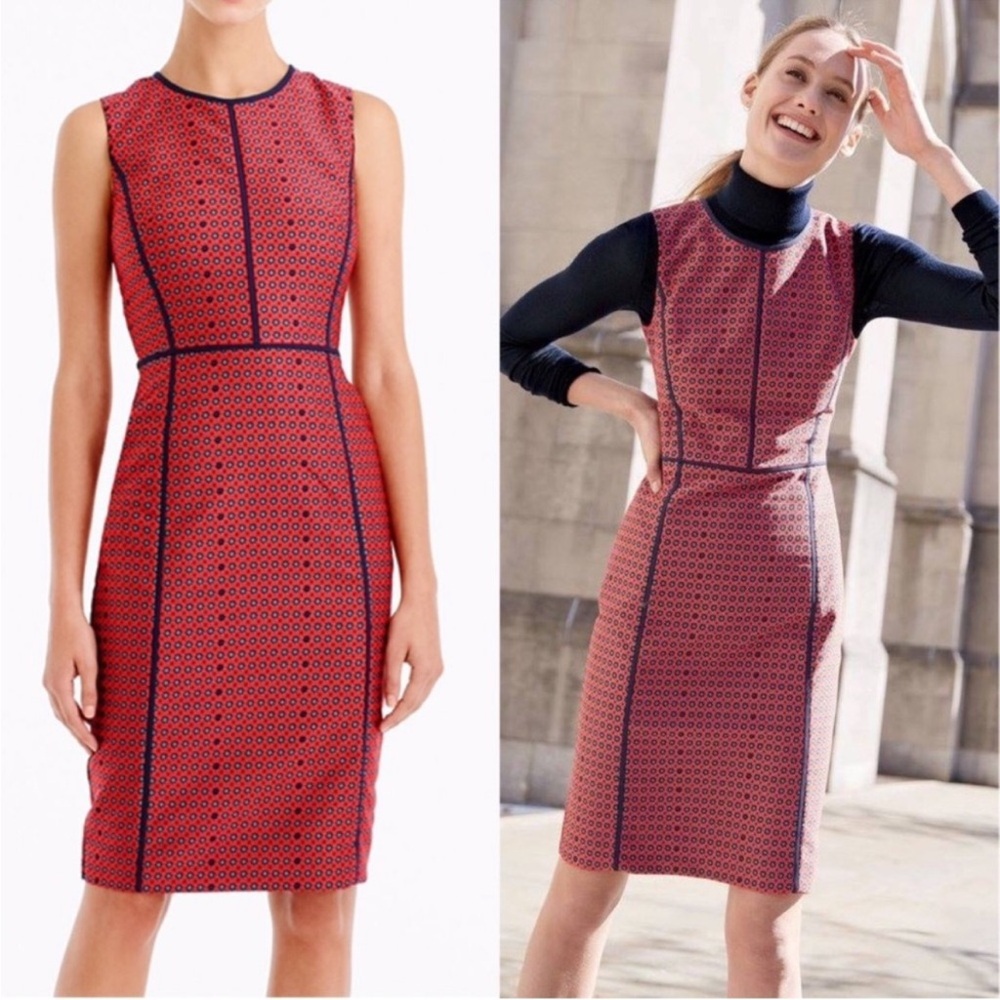 J.CREW red suiting dress in foulard classic print NEW flattering sheath style